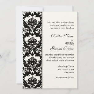 Invitaciones a la boda de Damask en blanco y negro