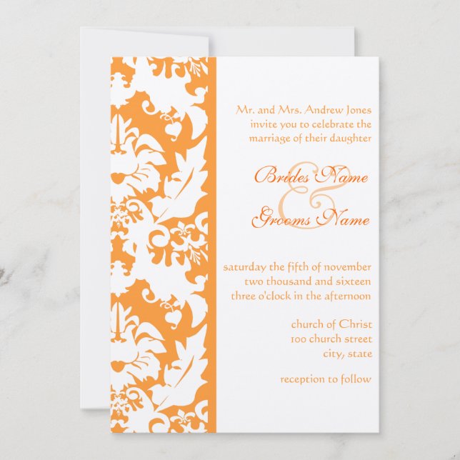 Invitaciones a la boda de Damask naranja (Anverso)