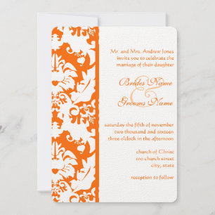 Invitaciones a la boda de Damask Naranja brillante