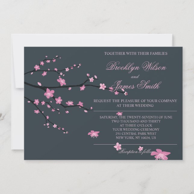 Invitaciones a la boda de Dark Cherry Blossom (Anverso)