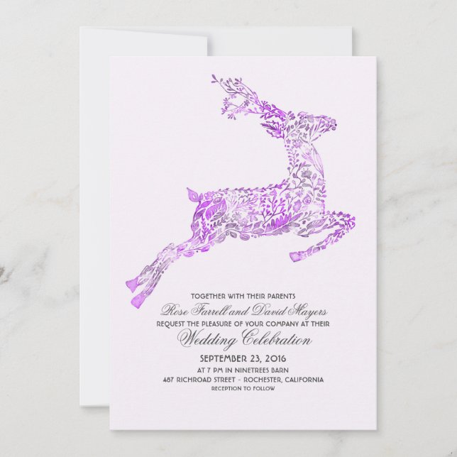 Invitaciones a la boda de Deer Purple Woodland (Anverso)
