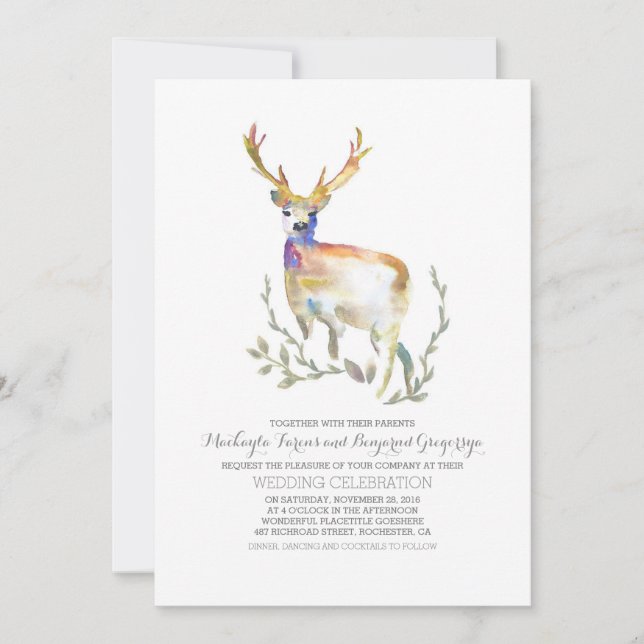 Invitaciones a la boda de Deer Rustic Woodland (Anverso)
