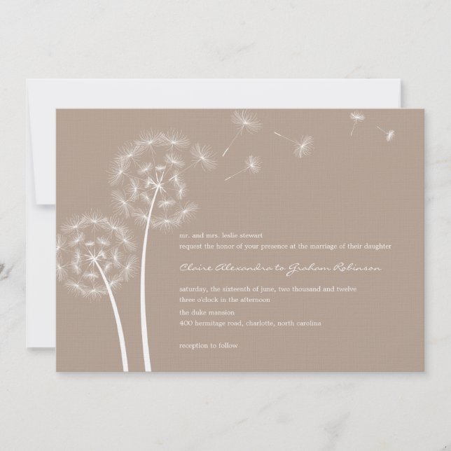 Invitaciones a la boda de deseo de Dandelion (Latt (Anverso)