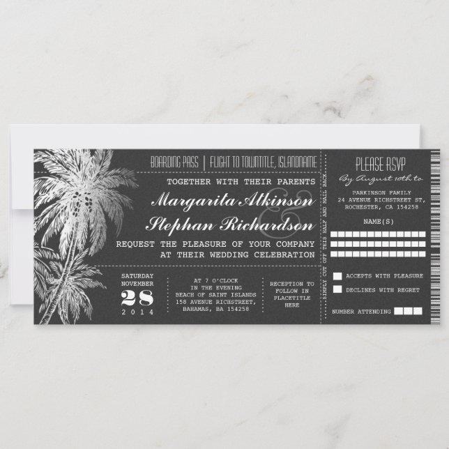 Invitaciones a la boda de destino de entradas de C (Anverso)