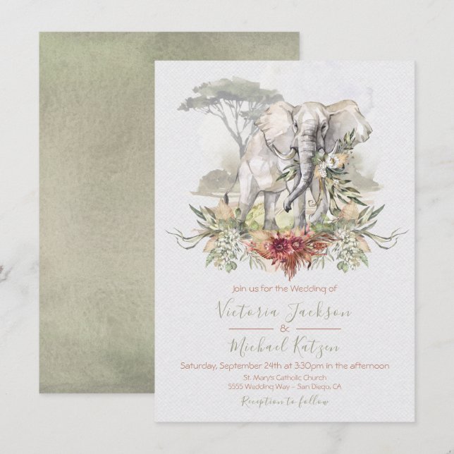 Invitaciones a la boda de Elefantes de la Selva Tr (Anverso / Reverso)