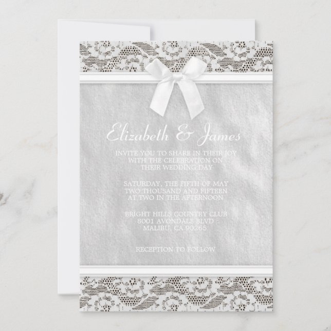 Invitaciones a la boda de encaje en el país blanco (Anverso)