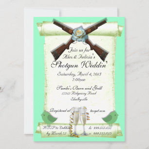 Invitaciones a la boda de escopeta en verde menta