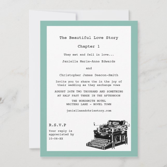 Invitaciones a la boda de escritores de máquina de (Anverso)