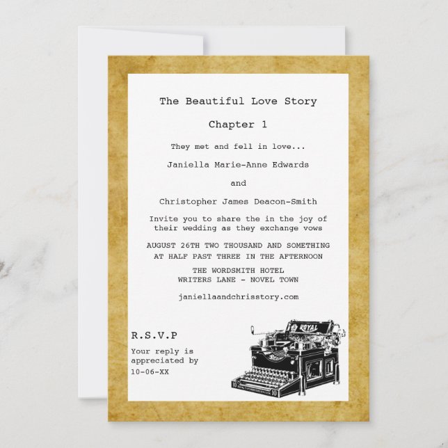 Invitaciones a la boda de escritores de máquina de (Anverso)