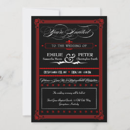 Invitaciones a la boda de estilo Poster rojo y neg
