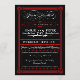 Invitaciones a la boda de estilo Poster rojo y neg