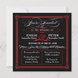 Invitaciones a la boda de estilo Poster rojo y neg