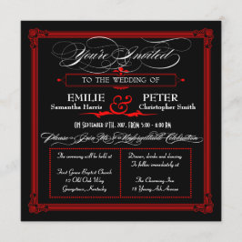 Invitaciones a la boda de estilo Poster rojo y neg
