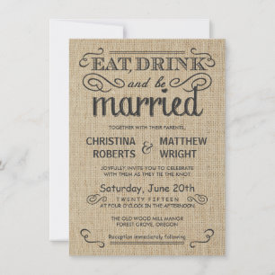 Invitaciones a la boda de estilo rústico Burlap