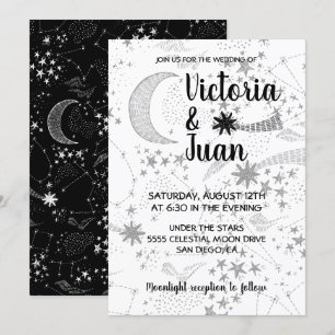 Invitaciones a la boda de estrellas celestes y lun