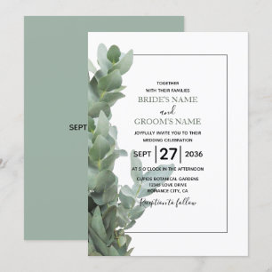 Invitaciones a la boda de eucalipto en dólares pla
