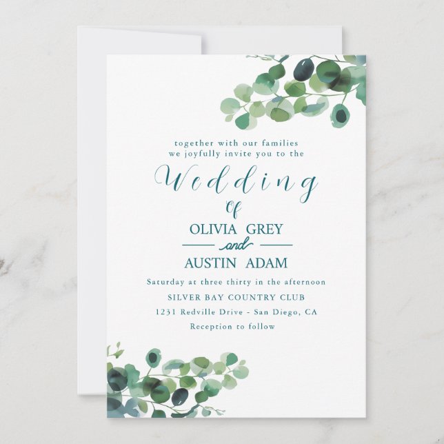 Invitaciones a la boda de Eucalyptus Wreath y Gree (Anverso)