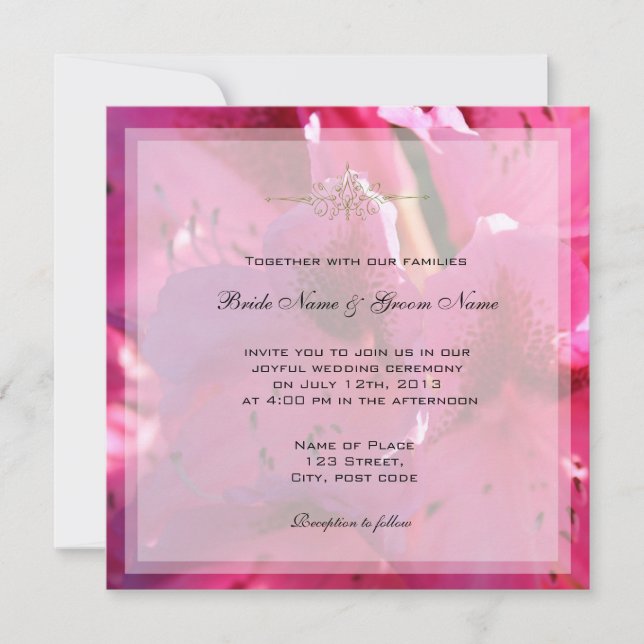 invitaciones a la boda de flores azaleas rosadas b (Anverso)