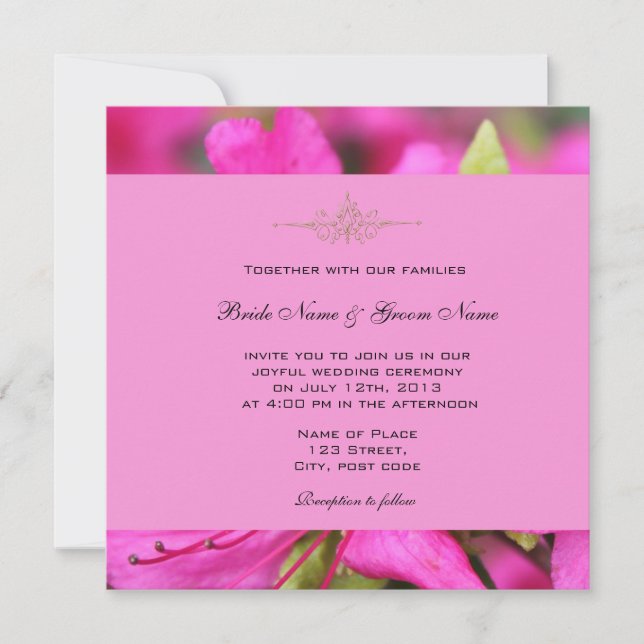 invitaciones a la boda de flores azaleas rosadas b (Anverso)