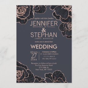 Invitaciones a la boda de flores azules de la Mari