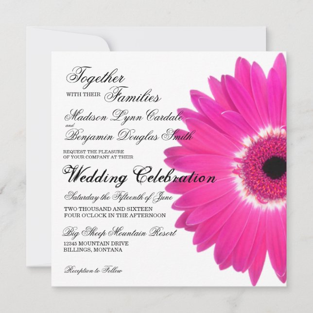 Invitaciones a la boda de flores de Gerber Daisy P (Anverso)