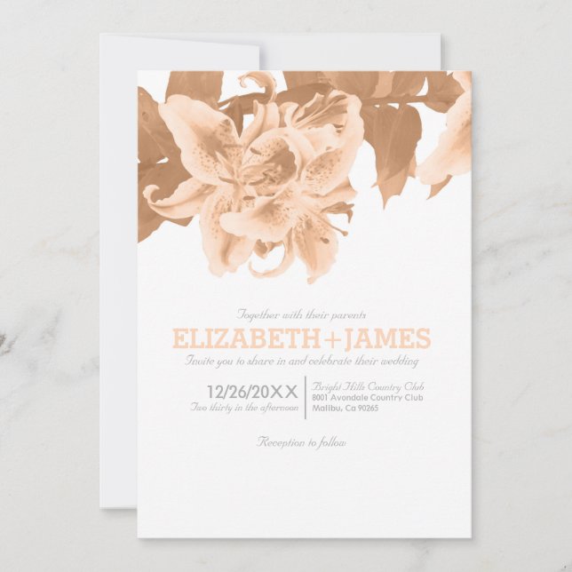 Invitaciones a la boda de Flores de Peach (Anverso)