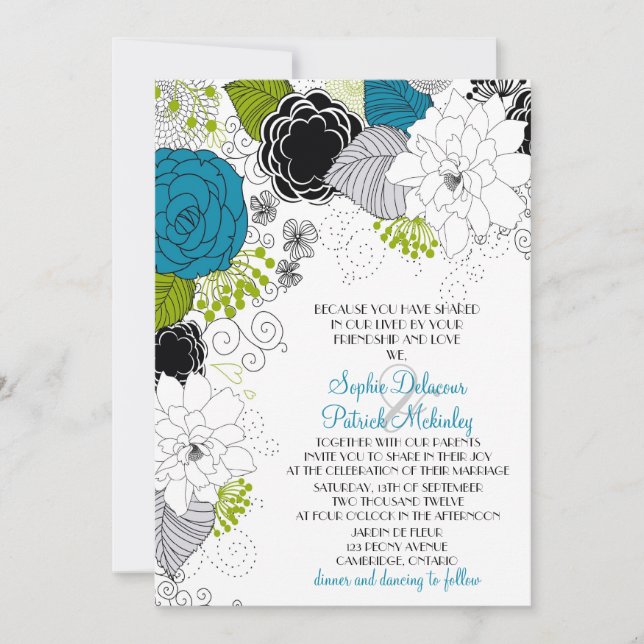 Invitaciones a la boda de Flores de Primavera Azul (Anverso)