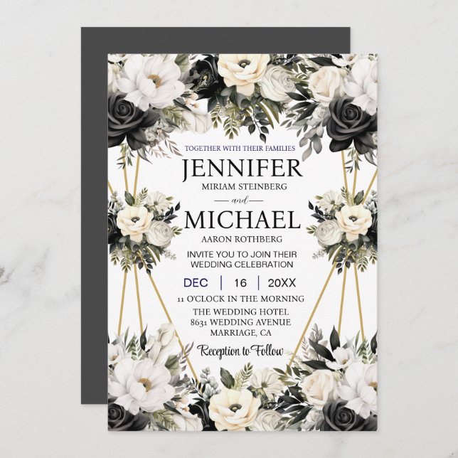 Invitaciones a la boda de Flores Florales en Blanc (Anverso / Reverso)