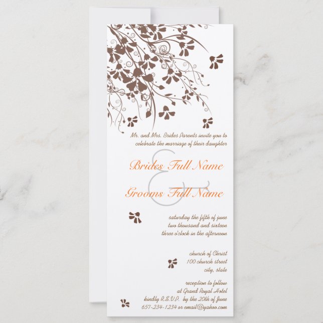 Invitaciones a la boda de Flores Marrones (Anverso)