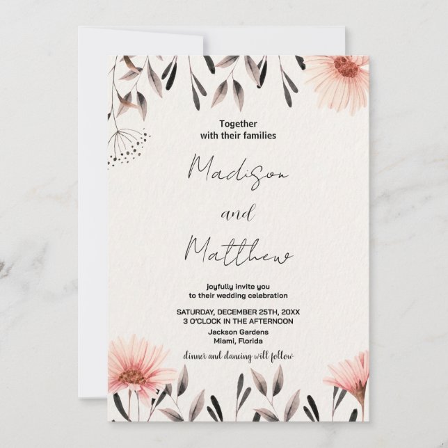 Invitaciones a la boda de flores marrones (Anverso)