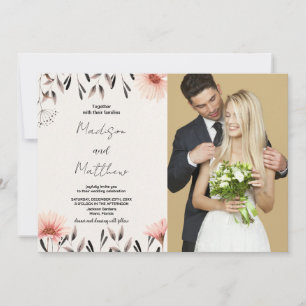 Invitaciones a la boda de flores marrones con foto