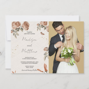 Invitaciones a la boda de flores marrones con foto