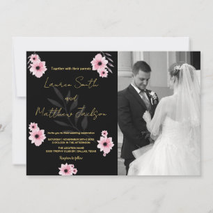 Invitaciones a la boda de flores negras rosadas co