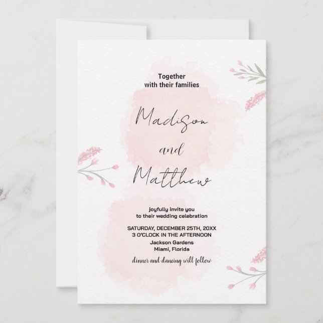 Invitaciones a la boda de flores rosadas (Anverso)