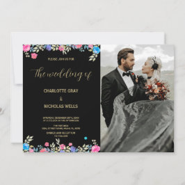 Invitaciones a la boda de flores rosadas con foto