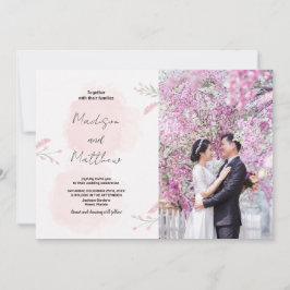 Invitaciones a la boda de flores rosadas con foto