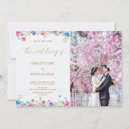 Invitaciones a la boda de flores rosadas con foto