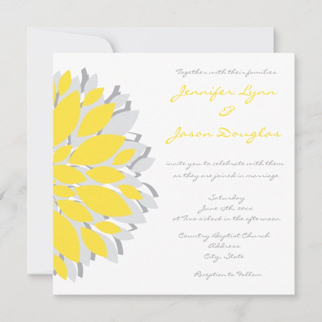 Invitaciones a la boda de flores simples amarillas (Anverso)