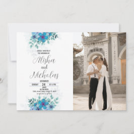 Invitaciones a la boda de Flores Verdes Azules con