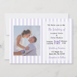 Invitaciones a la boda de fotos con rayas moradas