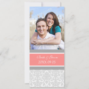 Invitaciones a la boda de fotos Coral Gray Damask