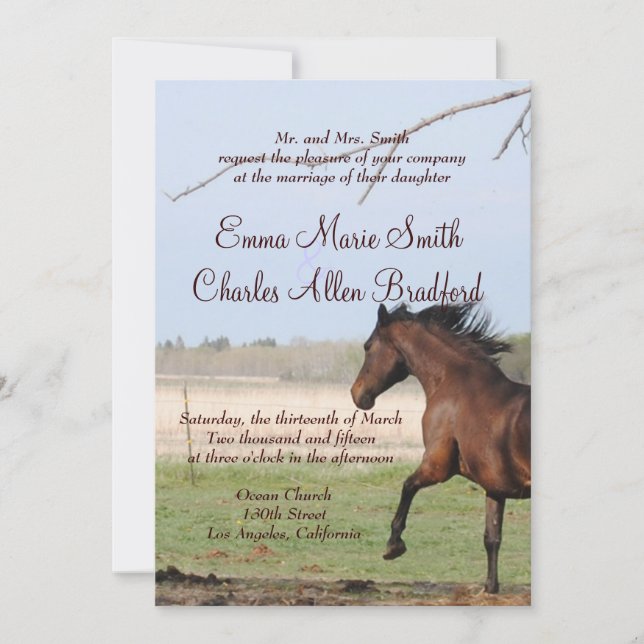 Invitaciones a la boda de fotos de caballos en cur (Anverso)