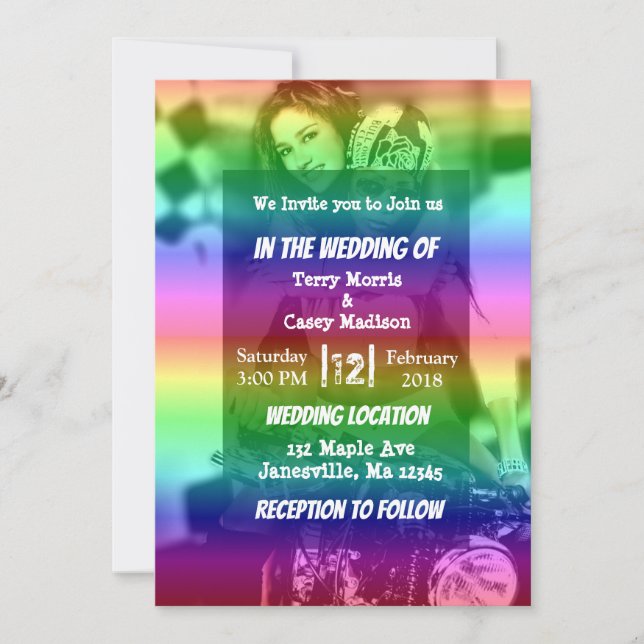 Invitaciones a la boda de fotos del arcoiris del O (Anverso)