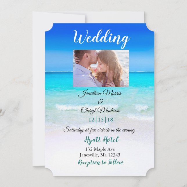 Invitaciones a la boda de fotos en la playa (Anverso)