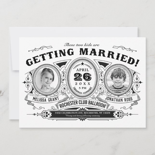 Invitaciones a la boda de fotos para niños| Retro  (Anverso)