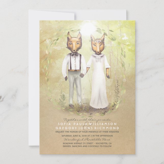 Invitaciones a la boda de Fox Love Rustic Woodland (Anverso)