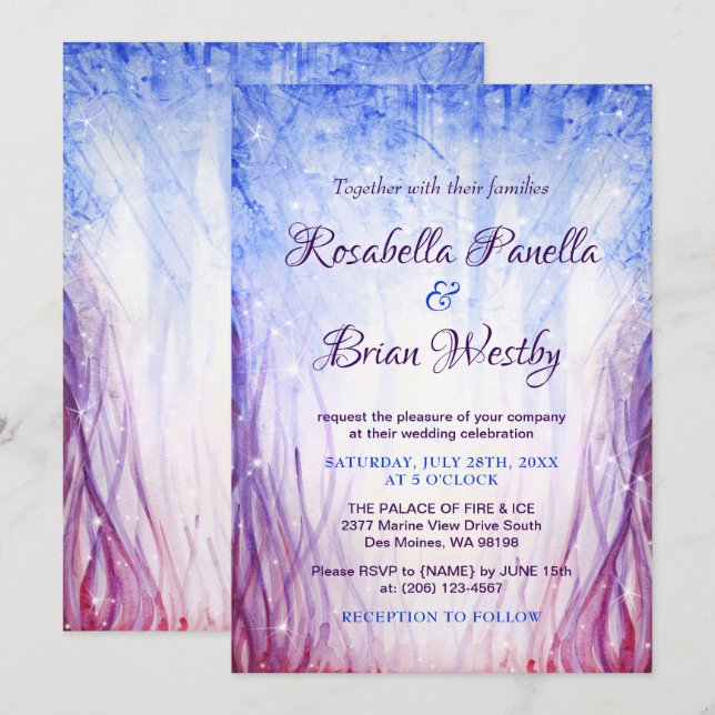 Invitaciones a la boda de fuego y hielo| Magenta a (Anverso / Reverso)