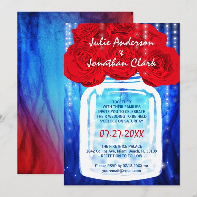 Invitaciones a la boda de fuego y hielo | Rojo y a (Anverso / Reverso)
