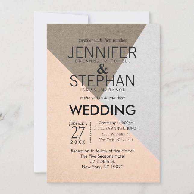 Invitaciones a la boda de Geo Triángulos Gris Marr (Anverso)