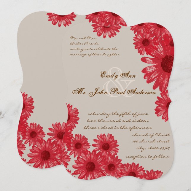 Invitaciones a la boda de Gerber Daisy (Anverso / Reverso)